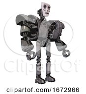 Poster, Art Print Of Cyborg Containing Humanoid Face Mask And Skeleton War Paint And Heavy Upper Chest And Heavy Mech Chest And Ultralight Foot Exosuit Unpainted Metal Facing Left View