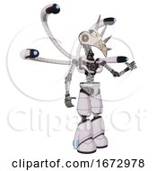 Poster, Art Print Of Droid Containing Bird Skull Head And Red Line Eyes And Light Chest Exoshielding And Blue-Eye Cam Cable Tentacles And No Chest Plating And Light Leg Exoshielding White Halftone Toon Interacting