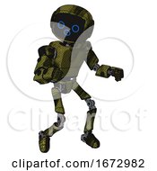 Poster, Art Print Of Droid Containing Digital Display Head And Woo Expression And Light Chest Exoshielding And Prototype Exoplate Chest And Ultralight Foot Exosuit Grunge Army Green Fight Or Defense Pose