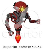 Poster, Art Print Of Droid Containing Oval Wide Head And Sunshine Patch Eye And Heavy Upper Chest And No Chest Plating And Jet Propulsion Cherry Tomato Red Fight Or Defense Pose