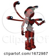 Poster, Art Print Of Cyborg Containing Oval Wide Head And Techno Mohawk And Light Chest Exoshielding And Ultralight Chest Exosuit And Blue-Eye Cam Cable Tentacles And Prototype Exoplate Legs Cherry Tomato Red