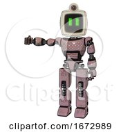 Poster, Art Print Of Android Containing Old Computer Monitor And Pixel Line Eyes And Retro-Futuristic Webcam And Light Chest Exoshielding And Chest Green Blue Lights Array And Prototype Exoplate Legs Grayish Pink