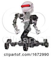 Poster, Art Print Of Droid Containing Round Head And Horizontal Red Visor And Heavy Upper Chest And No Chest Plating And Insect Walker Legs White Halftone Toon Hero Pose