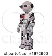 Mech Containing Oval Wide Head And Telescopic Steampunk Eyes And Light Chest Exoshielding And Red Chest Button And Prototype Exoplate Legs Grunge Sketch Dots Facing Right View