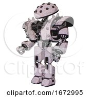 Poster, Art Print Of Robot Containing Black Sphere Cam Design And Heavy Upper Chest And Heavy Mech Chest And Shoulder Spikes And Prototype Exoplate Legs Sketch Pad Dots Pattern Facing Right View