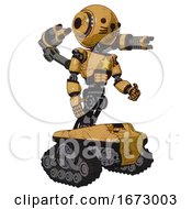 Automaton Containing Round Head And Head Light Gadgets And Light Chest Exoshielding And Yellow Star And Minigun Back Assembly And Tank Tracks And Cat Face Construction Yellow Halftone
