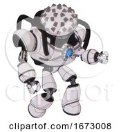 Poster, Art Print Of Robot Containing Metal Cubes Dome Head Design And Heavy Upper Chest And Chest Blue Energy Core And Light Leg Exoshielding White Halftone Toon Fight Or Defense Pose