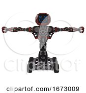 Droid Containing Digital Display Head And Wide Smile And Heavy Upper Chest And No Chest Plating And Six Wheeler Base Grunge Matted Orange T Pose