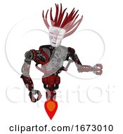 Poster, Art Print Of Robot Containing Humanoid Face Mask And Die Robots Graffiti Design And Heavy Upper Chest And No Chest Plating And Jet Propulsion Grunge Dots Dark Red Fight Or Defense Pose