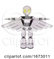 Poster, Art Print Of Bot Containing Grey Alien Style Head And Yellow Eyes And Light Chest Exoshielding And Ultralight Chest Exosuit And Pilots Wings Assembly And Light Leg Exoshielding White Halftone Toon T-Pose