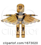 Poster, Art Print Of Bot Containing Round Head And Three Lens Sentinel Visor And Light Chest Exoshielding And Ultralight Chest Exosuit And Cherub Wings Design And Prototype Exoplate Legs Construction Yellow Halftone