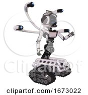 Automaton Containing Digital Display Head And Sleeping Face And Led And Protection Bars And Light Chest Exoshielding And Ultralight Chest Exosuit And Blue Eye Cam Cable Tentacles And Tank Tracks