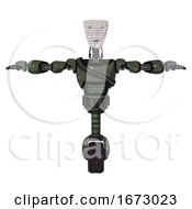 Poster, Art Print Of Cyborg Containing Humanoid Face Mask And Binary War Paint And Light Chest Exoshielding And Rubber Chain Sash And Unicycle Wheel Old Corroded Copper T-Pose
