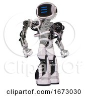 Poster, Art Print Of Droid Containing Digital Display Head And Three Horizontal Line Design And Heavy Upper Chest And No Chest Plating And Light Leg Exoshielding And Stomper Foot Mod White Halftone Toon Hero Pose