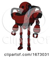 Poster, Art Print Of Robot Containing Oval Wide Head And Heavy Upper Chest And Blue Strip Lights And Ultralight Foot Exosuit Matted Red Standing Looking Right Restful Pose