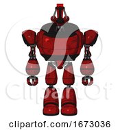 Poster, Art Print Of Robot Containing Dual Retro Camera Head And Laser Gun Head And Heavy Upper Chest And Light Leg Exoshielding Red Blood Grunge Material Front View