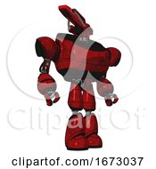 Poster, Art Print Of Robot Containing Dual Retro Camera Head And Laser Gun Head And Heavy Upper Chest And Light Leg Exoshielding Red Blood Grunge Material Hero Pose