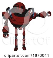 Poster, Art Print Of Robot Containing Oval Wide Head And Heavy Upper Chest And Blue Strip Lights And Ultralight Foot Exosuit Matted Red Pointing Left Or Pushing A Button
