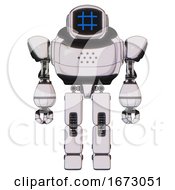Poster, Art Print Of Cyborg Containing Digital Display Head And Hashtag Face And Heavy Upper Chest And Prototype Exoplate Legs White Halftone Toon Front View