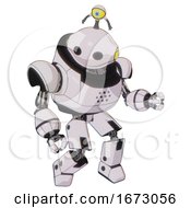Poster, Art Print Of Robot Containing Oval Wide Head And Minibot Ornament And Heavy Upper Chest And Prototype Exoplate Legs White Halftone Toon Fight Or Defense Pose