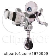 Poster, Art Print Of Robot Containing Dual Retro Camera Head And Three-Dash Cyclops Round Head And Light Chest Exoshielding And Ultralight Chest Exosuit And Stellar Jet Wing Rocket Pack And Unicycle Wheel