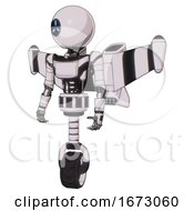 Poster, Art Print Of Robot Containing Dual Retro Camera Head And Three-Dash Cyclops Round Head And Light Chest Exoshielding And Ultralight Chest Exosuit And Stellar Jet Wing Rocket Pack And Unicycle Wheel