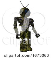 Poster, Art Print Of Robot Containing Digital Display Head And Blank-Faced Expression And Retro Antennas And Heavy Upper Chest And No Chest Plating And Prototype Exoplate Legs Grunge Army Green Facing Left View