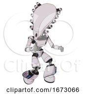 Poster, Art Print Of Android Containing Flat Elongated Skull Head And Light Chest Exoshielding And Ultralight Chest Exosuit And Light Leg Exoshielding And Megneto-Hovers Foot Mod White Halftone Toon