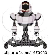 Poster, Art Print Of Mech Containing Chomper Head Design And Heavy Upper Chest And Insect Walker Legs White Halftone Toon Front View