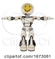 Poster, Art Print Of Robot Containing Round Head Yellow Happy Face And Light Chest Exoshielding And Cable Sash And Light Leg Exoshielding And Stomper Foot Mod Off White Toon T-Pose