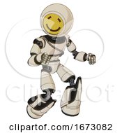 Poster, Art Print Of Robot Containing Round Head Yellow Happy Face And Light Chest Exoshielding And Cable Sash And Light Leg Exoshielding And Stomper Foot Mod Off White Toon Fight Or Defense Pose