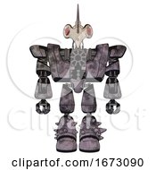 Poster, Art Print Of Automaton Containing Bird Skull Head And Red Led Circle Eyes And Heavy Upper Chest And Heavy Mech Chest And Light Leg Exoshielding And Spike Foot Mod Sketch Pad Cloudy Smudges Front View