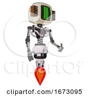 Poster, Art Print Of Robot Containing Old Computer Monitor And Three Lines Pixel Design And Old Retro Speakers And Light Chest Exoshielding And No Chest Plating And Jet Propulsion White Halftone Toon Facing Left View