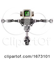Poster, Art Print Of Cyborg Containing Old Computer Monitor And Pixel Square Design And Old Retro Speakers And Heavy Upper Chest And No Chest Plating And Unicycle Wheel White Halftone Toon T-Pose