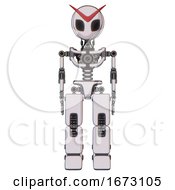 Poster, Art Print Of Robot Containing Grey Alien Style Head And Black Eyes And Light Chest Exoshielding And No Chest Plating And Prototype Exoplate Legs White Halftone Toon Front View