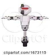 Poster, Art Print Of Automaton Containing Oval Wide Head And Red Horizontal Visor And Green Led Ornament And Light Chest Exoshielding And Prototype Exoplate Chest And Unicycle Wheel White Halftone Toon T-Pose