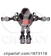 Poster, Art Print Of Automaton Containing Three Led Eyes Round Head And Heavy Upper Chest And First Aid Chest Symbol And Shoulder Headlights And Light Leg Exoshielding And Stomper Foot Mod Sketch Pad Cloudy Smudges