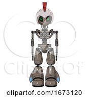 Poster, Art Print Of Mech Containing Grey Alien Style Head And Green Inset Eyes And Galea Roman Soldier Ornament And Helmet And Light Chest Exoshielding And No Chest Plating And Light Leg Exoshielding Patent Khaki Metal