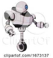 Poster, Art Print Of Cyborg Containing Dual Retro Camera Head And Power Symbol Head And Heavy Upper Chest And Triangle Of Blue Leds And Unicycle Wheel White Halftone Toon Interacting