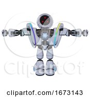Poster, Art Print Of Automaton Containing Three Led Eyes Round Head And Heavy Upper Chest And Heavy Mech Chest And Spectrum Fusion Core Chest And Light Leg Exoshielding Blue Tint Toon T-Pose