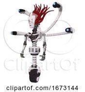 Poster, Art Print Of Droid Containing Humanoid Face Mask And Blood Tears And Light Chest Exoshielding And Blue-Eye Cam Cable Tentacles And No Chest Plating And Unicycle Wheel White Halftone Toon