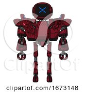 Poster, Art Print Of Robot Containing Digital Display Head And Wince Symbol Expression And Heavy Upper Chest And Heavy Mech Chest And Battle Mech Chest And Ultralight Foot Exosuit Grunge Dots Royal Red Front View