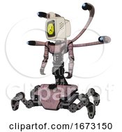 Cyborg Containing Old Computer Monitor And Yellow Sad Pixel Face And Retro Futuristic Webcam And Light Chest Exoshielding And Ultralight Chest Exosuit And Blue Eye Cam Cable Tentacles 