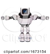 Poster, Art Print Of Bot Containing Digital Display Head And Three Vertical Line Design And Winglets And Heavy Upper Chest And Light Leg Exoshielding White Halftone Toon T-Pose