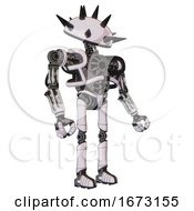 Poster, Art Print Of Automaton Containing Thorny Domehead Design And Heavy Upper Chest And No Chest Plating And Ultralight Foot Exosuit White Halftone Toon Facing Left View