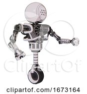 Poster, Art Print Of Cyborg Containing Dots Array Face And Heavy Upper Chest And No Chest Plating And Unicycle Wheel White Halftone Toon Interacting