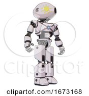 Poster, Art Print Of Droid Containing Oval Wide Head And Sunshine Patch Eye And Light Chest Exoshielding And Blue Energy Core And Prototype Exoplate Legs White Halftone Toon Hero Pose