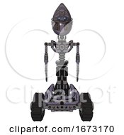 Poster, Art Print Of Mech Containing Grey Alien Style Head And Metal Grate Eyes And Alien Bug Creature Hat And Light Chest Exoshielding And No Chest Plating And Tank Tracks Light Lavender Metal Front View