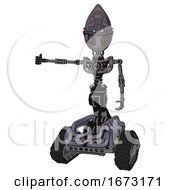 Poster, Art Print Of Mech Containing Grey Alien Style Head And Metal Grate Eyes And Alien Bug Creature Hat And Light Chest Exoshielding And No Chest Plating And Tank Tracks Light Lavender Metal