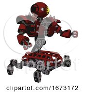 Poster, Art Print Of Robot Containing Oval Wide Head And Sunshine Patch Eye And Heavy Upper Chest And Heavy Mech Chest And Shoulder Spikes And Insect Walker Legs Matted Red Interacting
